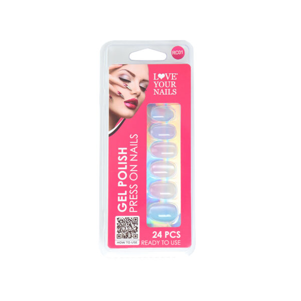 PRESS ON NAILS - RAINBOW CAT EYE OVAL